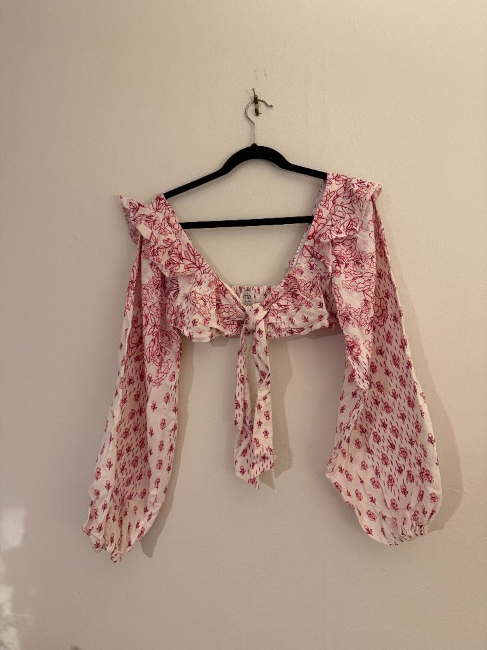 Hemant and Nandita white/pink cropped top